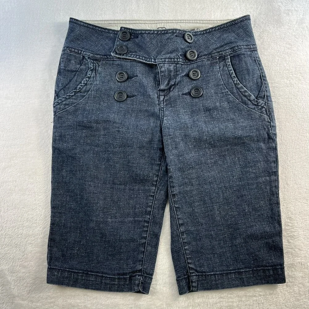 Y2K Zana Di‎ Jrs 9 Bermuda Shorts Low Rise Blue Denim Sailor Long Street Grunge